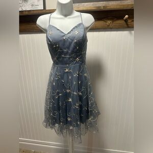 Mgiacy Embroidered Mini Dress Floral Design Sz L Tulle Babydoll Mesh Overlay